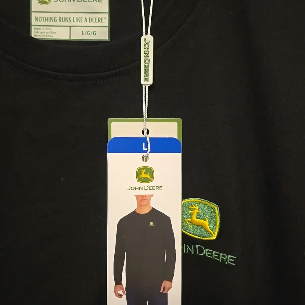 John Deere Black Long Sleeve Tee with Green Logo, Mens L - Picture 8 of 10